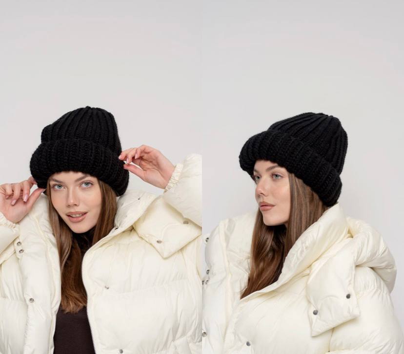 Черная шапка с подворотом —  398020. Maritel