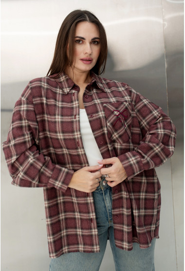 Бордовая рубашка в клетку с бантом. Maritel. Изображенние 11