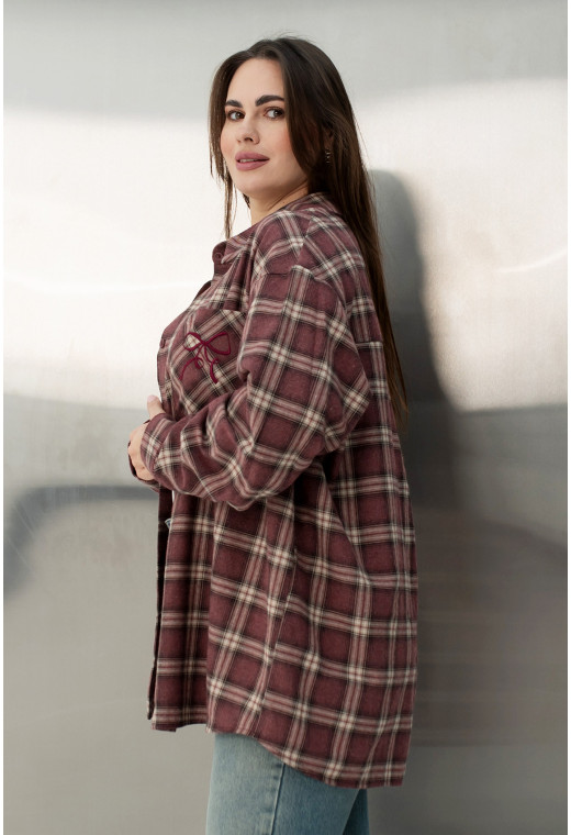 Бордовая рубашка в клетку с бантом — 783566. Maritel. Изображенние 1 Бордовая рубашка в клетку с бантом — 783566. Maritel. Изображенние 1