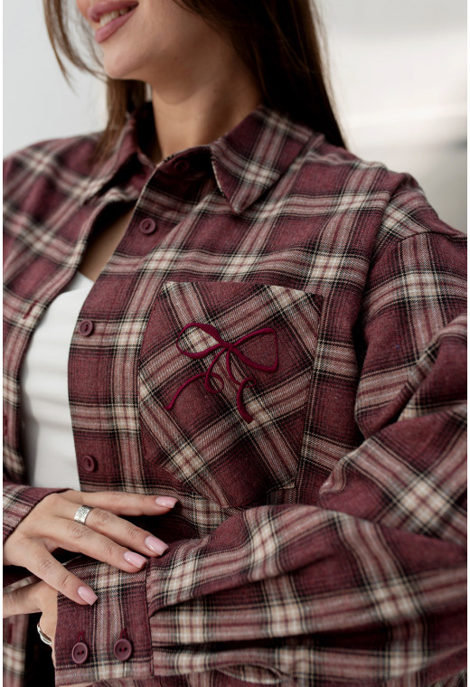 Бордовая рубашка в клетку с бантом — 783566. Maritel. Изображенние 3 Бордовая рубашка в клетку с бантом — 783566. Maritel. Изображенние 3