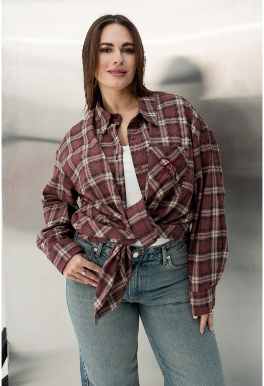 Бордовая рубашка в клетку с бантом — 783566. Maritel. Изображенние 4 Бордовая рубашка в клетку с бантом — 783566. Maritel. Изображенние 4