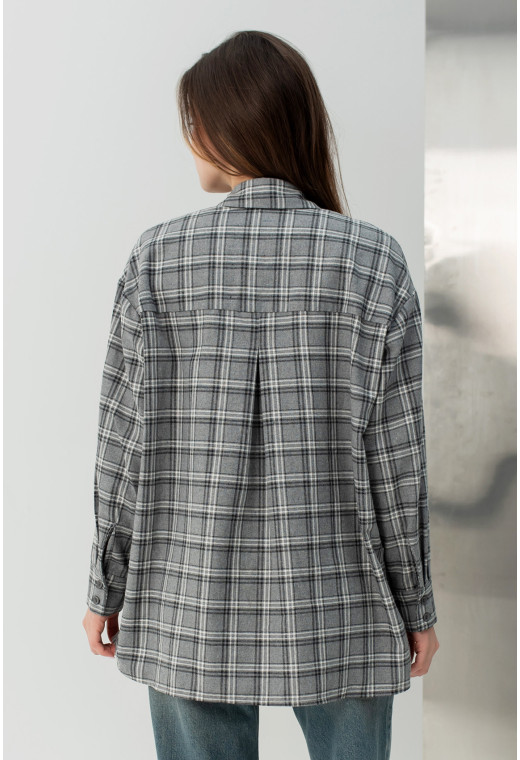 Серая рубашка в клетку с бантом — 218746. Maritel. Изображенние 2 Серая рубашка в клетку с бантом — 218746. Maritel. Изображенние 2