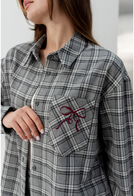 Серая рубашка в клетку с бантом — 218746. Maritel. Изображенние 3 Серая рубашка в клетку с бантом — 218746. Maritel. Изображенние 3