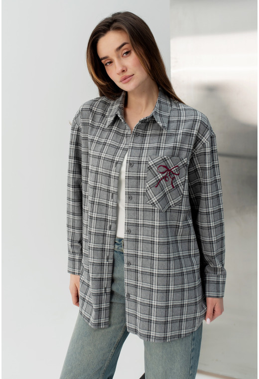 Серая рубашка в клетку с бантом — 218746. Maritel. Изображенние 7 Серая рубашка в клетку с бантом — 218746. Maritel. Изображенние 7