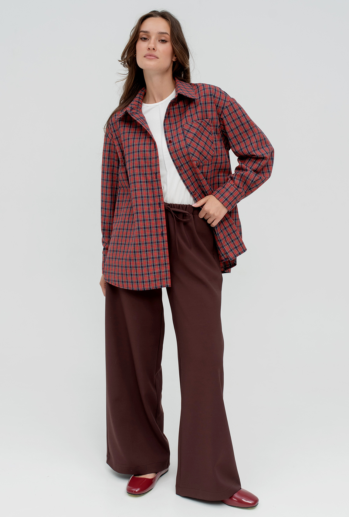 Вишневая рубашка в клетку с разрезами —  243209. Maritel. Изображенние 6