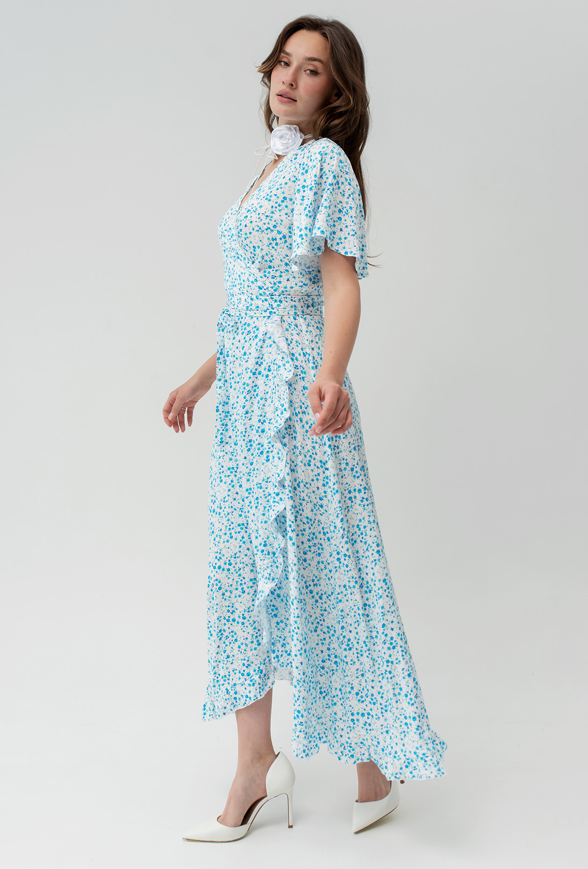 Сукня на запах біла у блакитну квітку —  280373. Maritel. Зображення 1