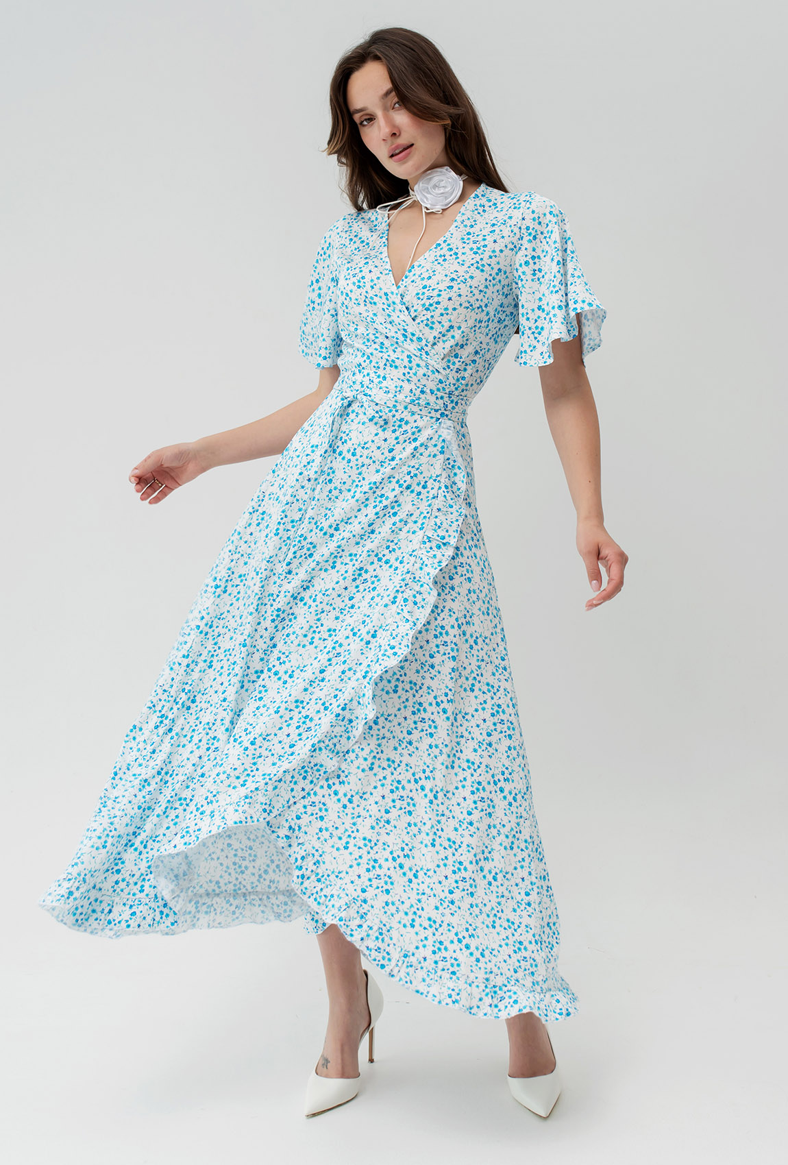 Сукня на запах біла у блакитну квітку —  280373. Maritel. Зображення 6