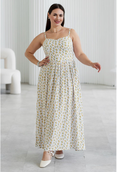 Белое в желтый цветок платье штапель миди на бретелях. Maritel. Изображенние 6