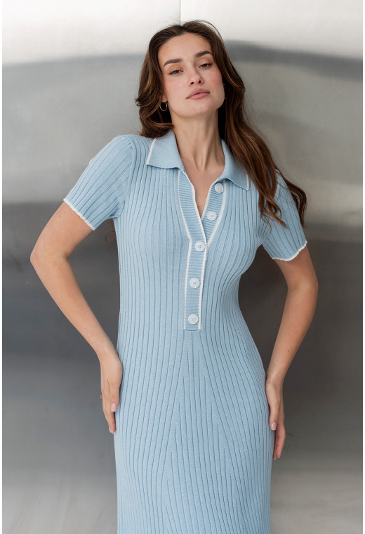 Голубое платье вязка с пуговицами — 343244. Maritel. Изображенние 3 Голубое платье вязка с пуговицами — 343244. Maritel. Изображенние 3