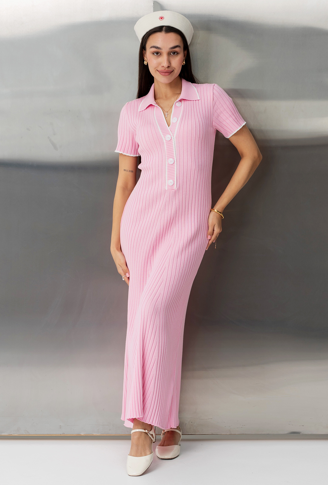 Рожева сукня в'язка з гудзиками —  704832. Maritel