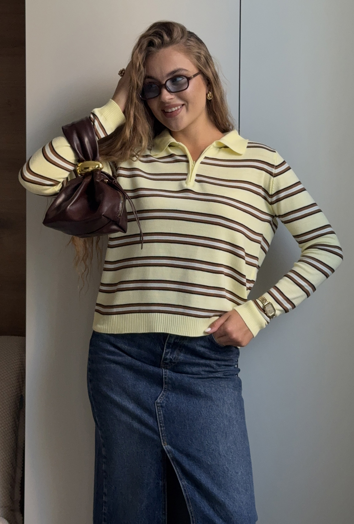 Кремова кофта поло —  307934. Maritel