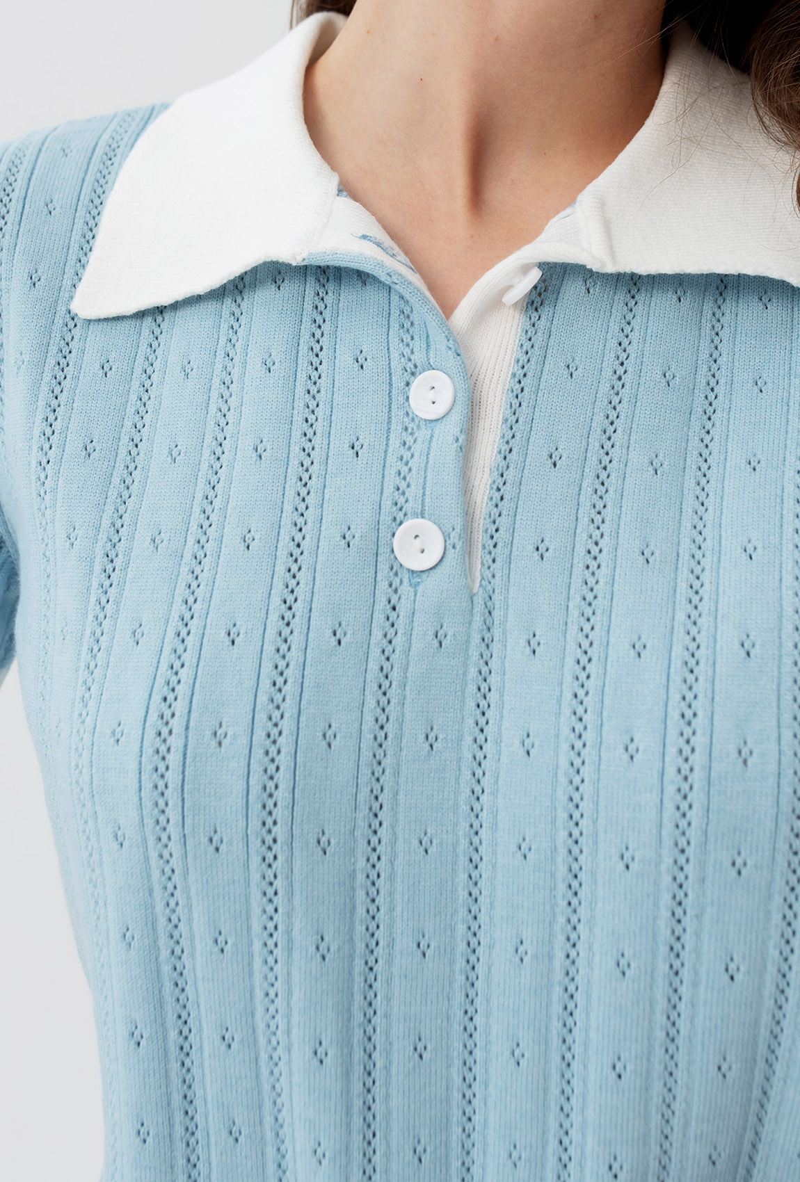 Голубая вязаная кофта поло — 462431. Maritel. Изображенние 5 Голубая вязаная кофта поло — 462431. Maritel. Изображенние 5