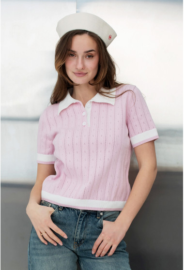 Розовая вязаная кофта поло. Maritel. Изображенние 10