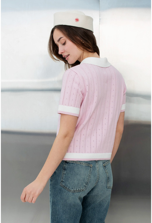 Рожева в'язана кофта поло — 707104. Maritel. Зображення 1 Рожева в'язана кофта поло — 707104. Maritel. Зображення 1