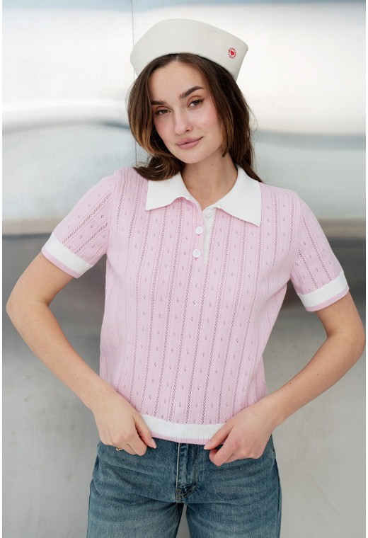 Рожева в'язана кофта поло — 707104. Maritel. Зображення 3 Рожева в'язана кофта поло — 707104. Maritel. Зображення 3