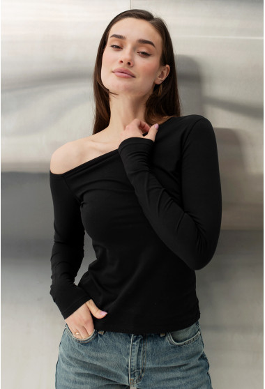 Черный лонгслив на одно плечо. Maritel. Изображенние 2
