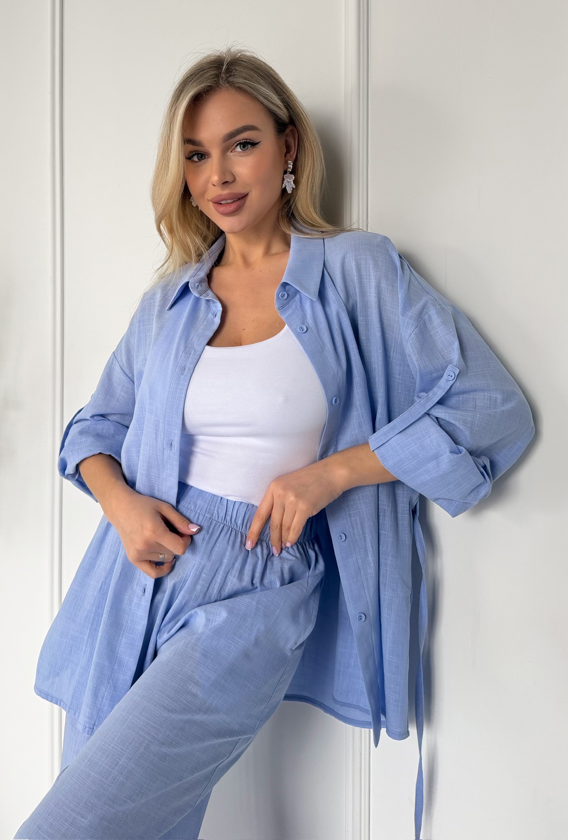 Костюм из льна голубой. Maritel. Изображенние 3