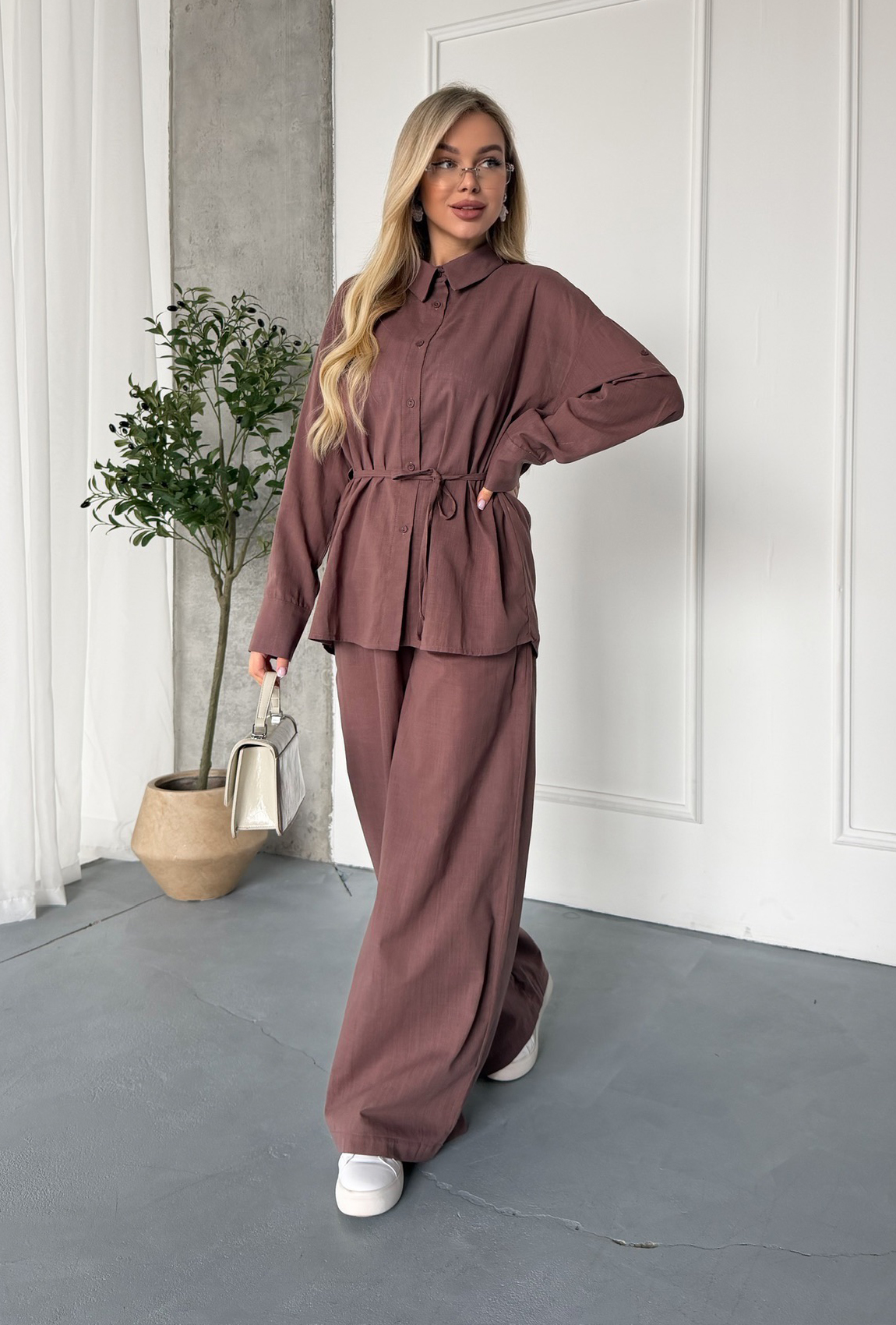 Костюм из льна шоколадный. Maritel