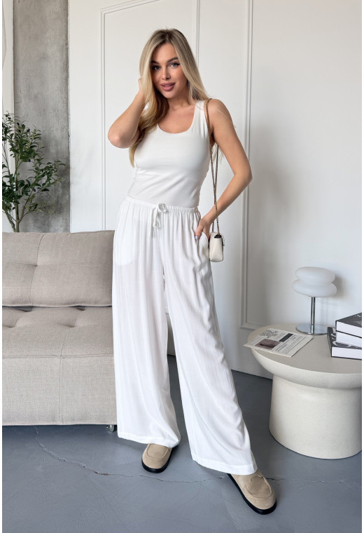 Брюки лен-штапель молочные. Maritel. Изображенние 2