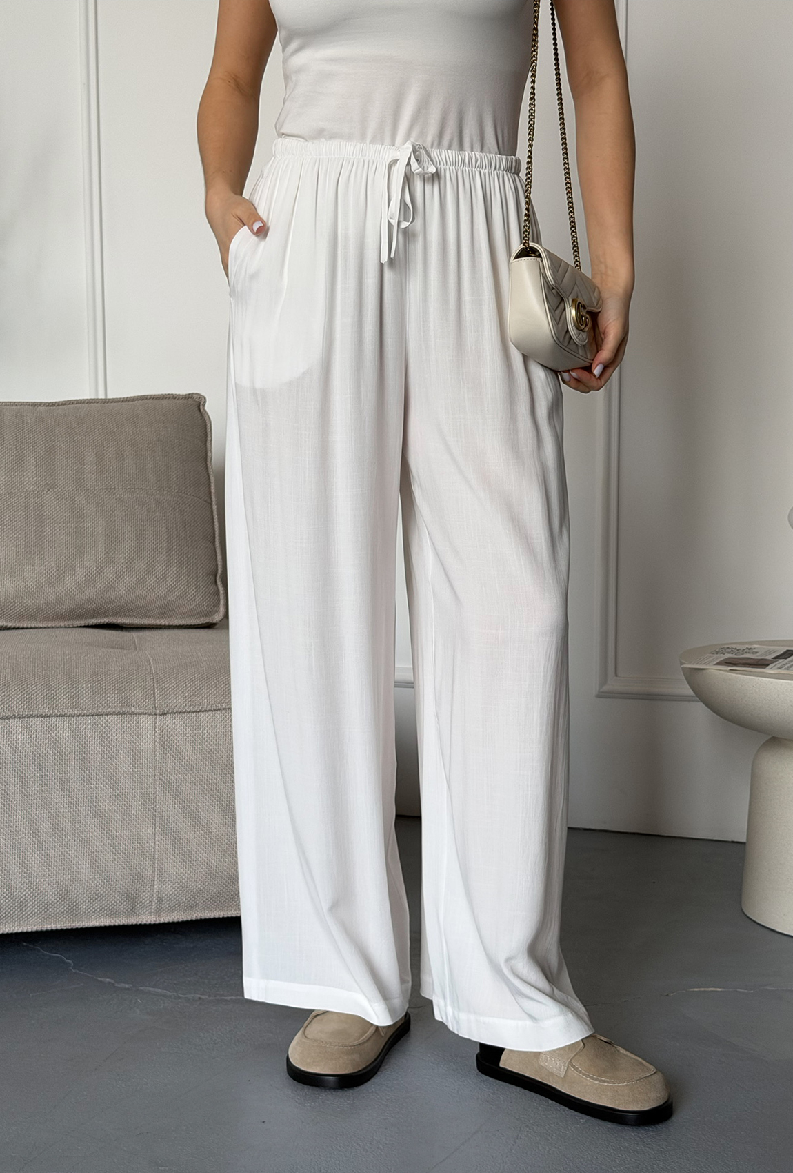 Брюки лен-штапель молочные. Maritel. Изображенние 4