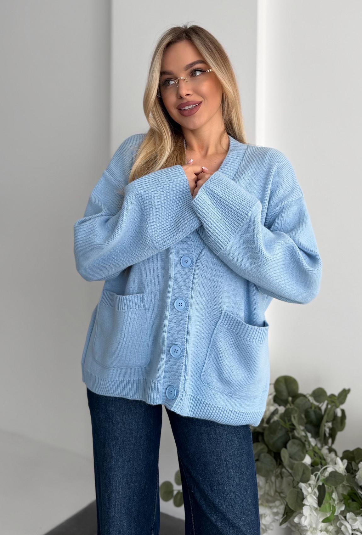 Кардиган вязка голубой. Maritel