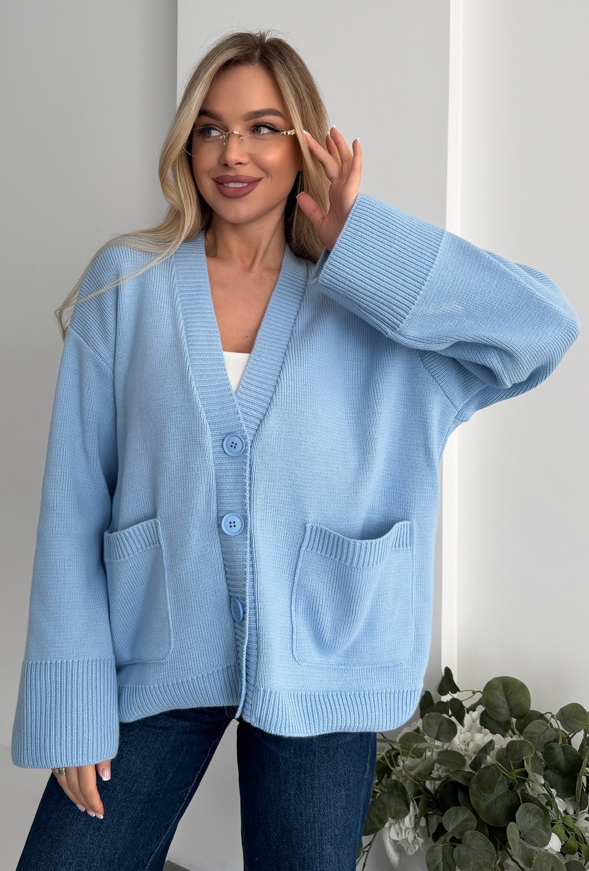 Кардиган вязка голубой. Maritel. Изображенние 3