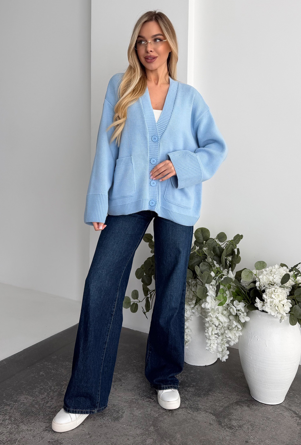 Кардиган вязка голубой. Maritel. Изображенние 5