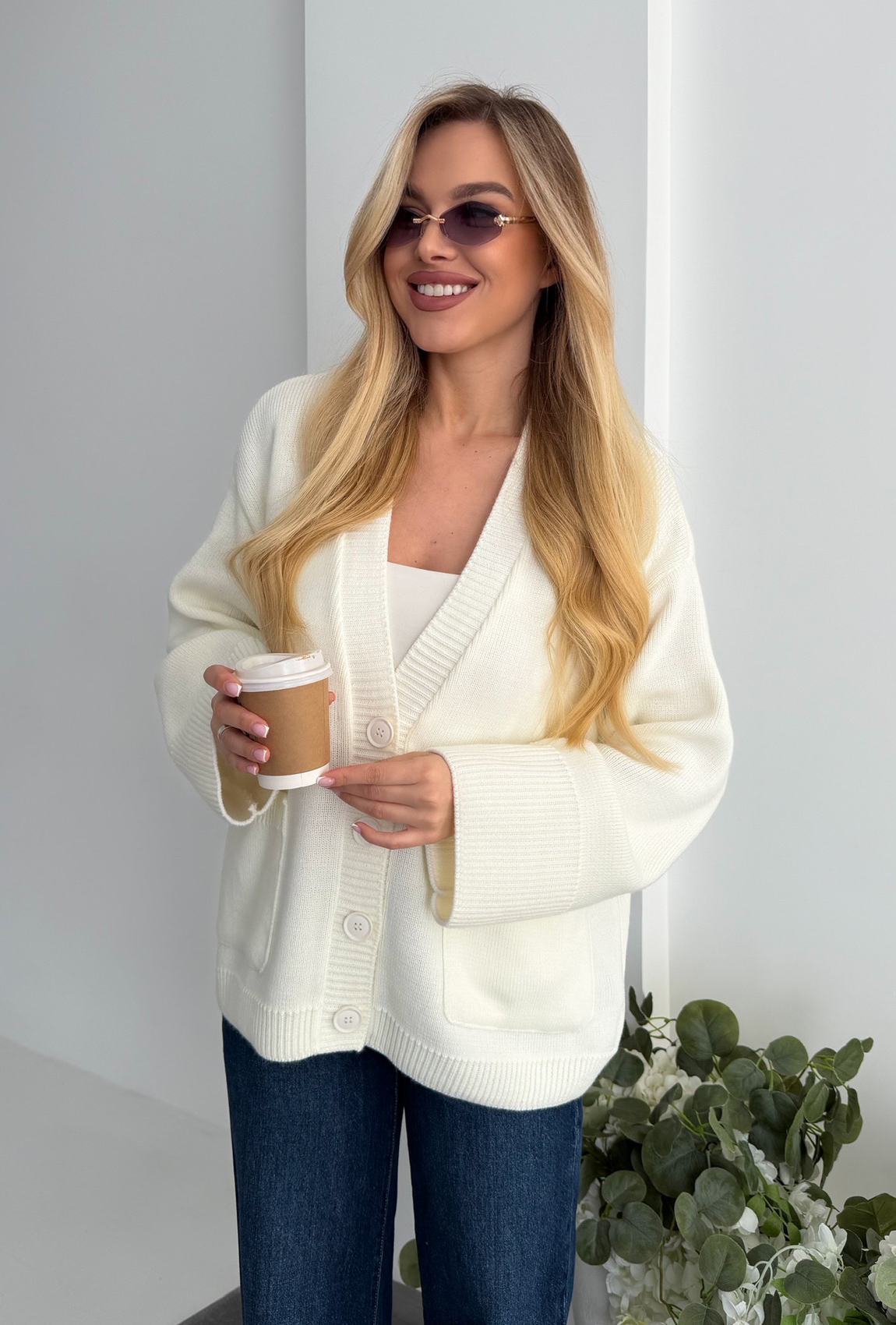 Кардиган вязка молочный. Maritel. Изображенние 4