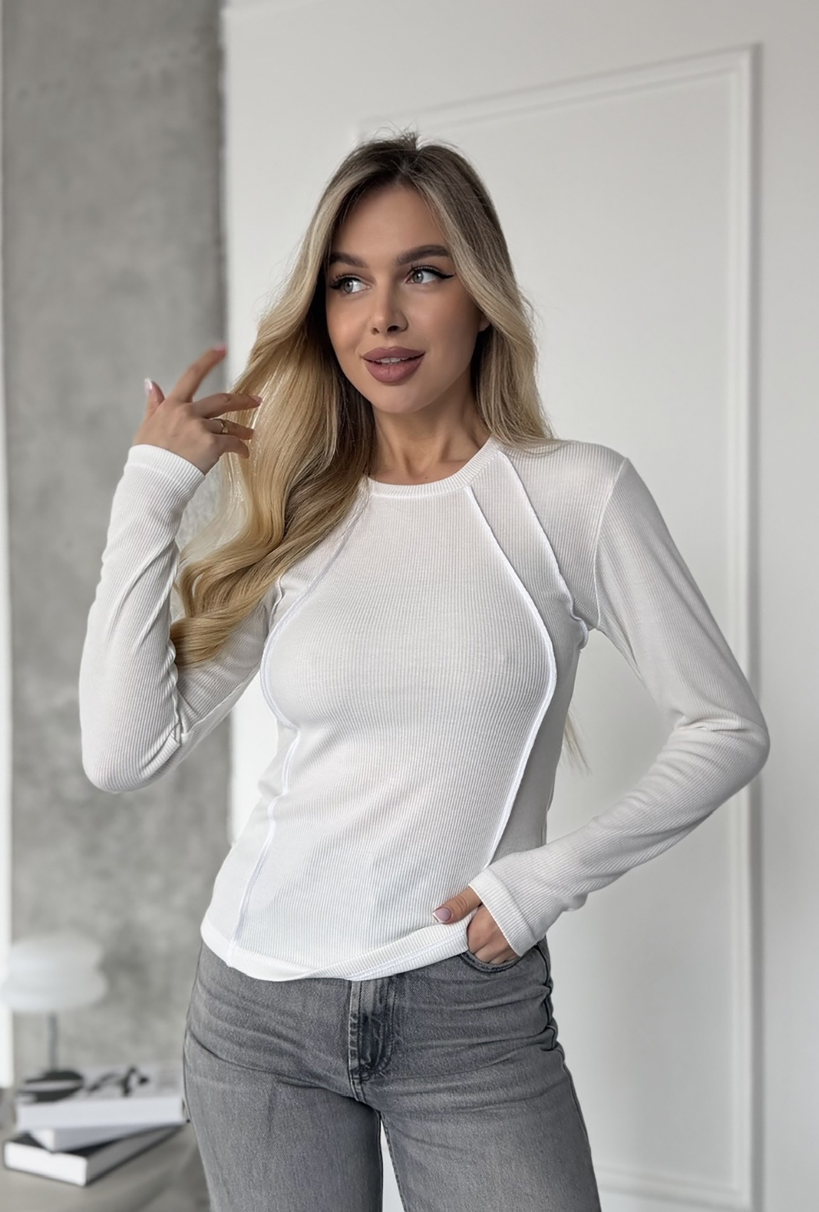 Лонгслив рубчик молоко. Maritel. Изображенние 4