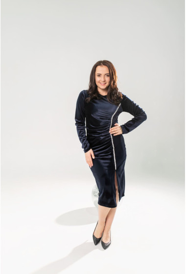 Синя оксамитова сукня з драпіруванням. Maritel. Зображення 3