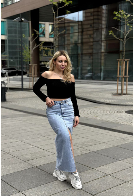 Довга блакитна джинсова спідниця з розрізом — 384811. Maritel. Зображення 1 Довга блакитна джинсова спідниця з розрізом — 384811. Maritel. Зображення 1