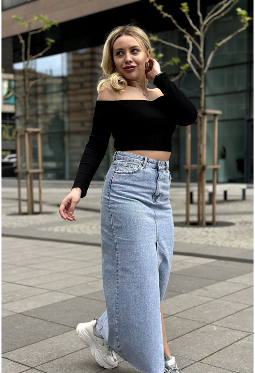 Довга блакитна джинсова спідниця з розрізом — 384811. Maritel. Зображення 2 Довга блакитна джинсова спідниця з розрізом — 384811. Maritel. Зображення 2