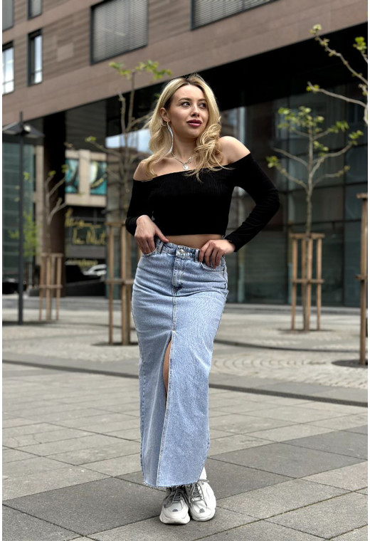 Довга блакитна джинсова спідниця з розрізом — 384811. Maritel. Зображення 3 Довга блакитна джинсова спідниця з розрізом — 384811. Maritel. Зображення 3