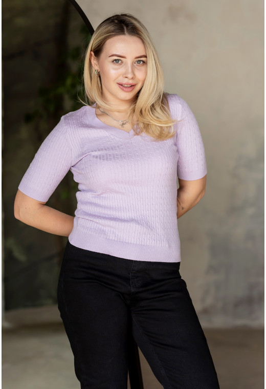 Лавандова в'язана футболка з V вирізом — 434106. Maritel. Зображення 4 Лавандова в'язана футболка з V вирізом — 434106. Maritel. Зображення 4