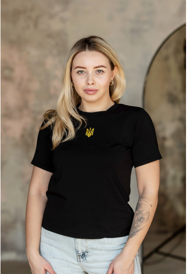  Черная женская футболка с трезубцем. Maritel. Изображенние 9