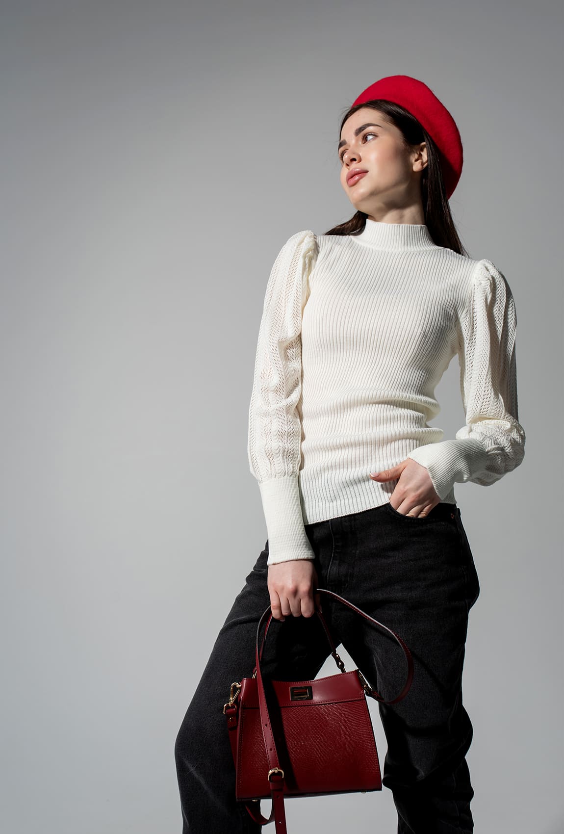 Гольф з ажурниим рукавом молочного кольору —  418655. Maritel