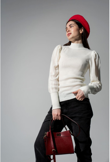 Гольф з ажурниим рукавом молочного кольору. Maritel. Зображення 6