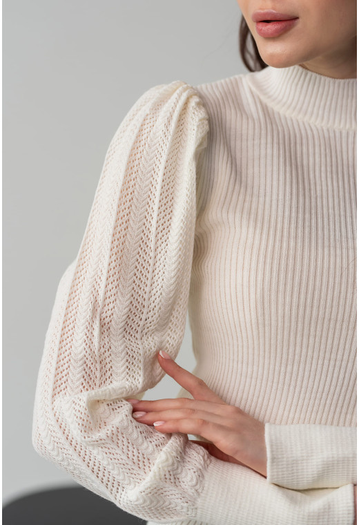 Гольф з ажурниим рукавом молочного кольору — 418655. Maritel. Зображення 3 Гольф з ажурниим рукавом молочного кольору — 418655. Maritel. Зображення 3