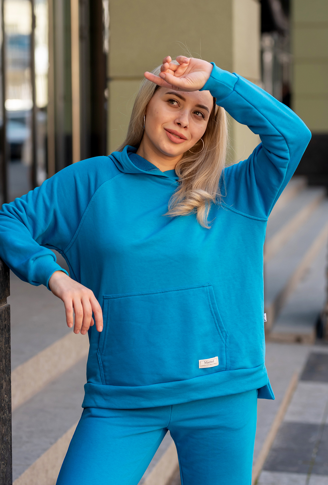 Блакитний спортивний костюм худі петля з довязом —  325359. Maritel. Зображення 3