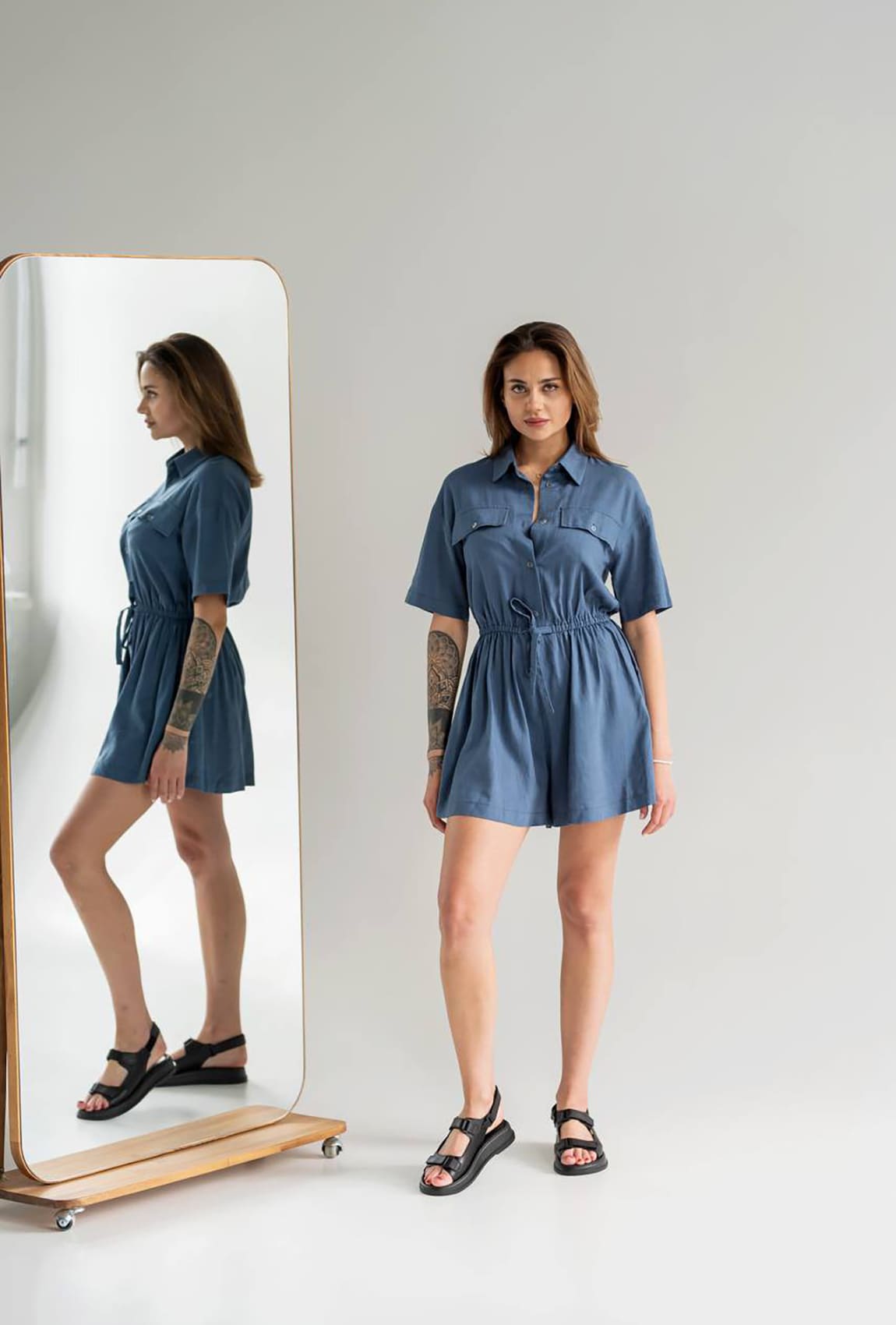 Синий льняной комбинезон — 506379. Maritel Синий льняной комбинезон — 506379. Maritel