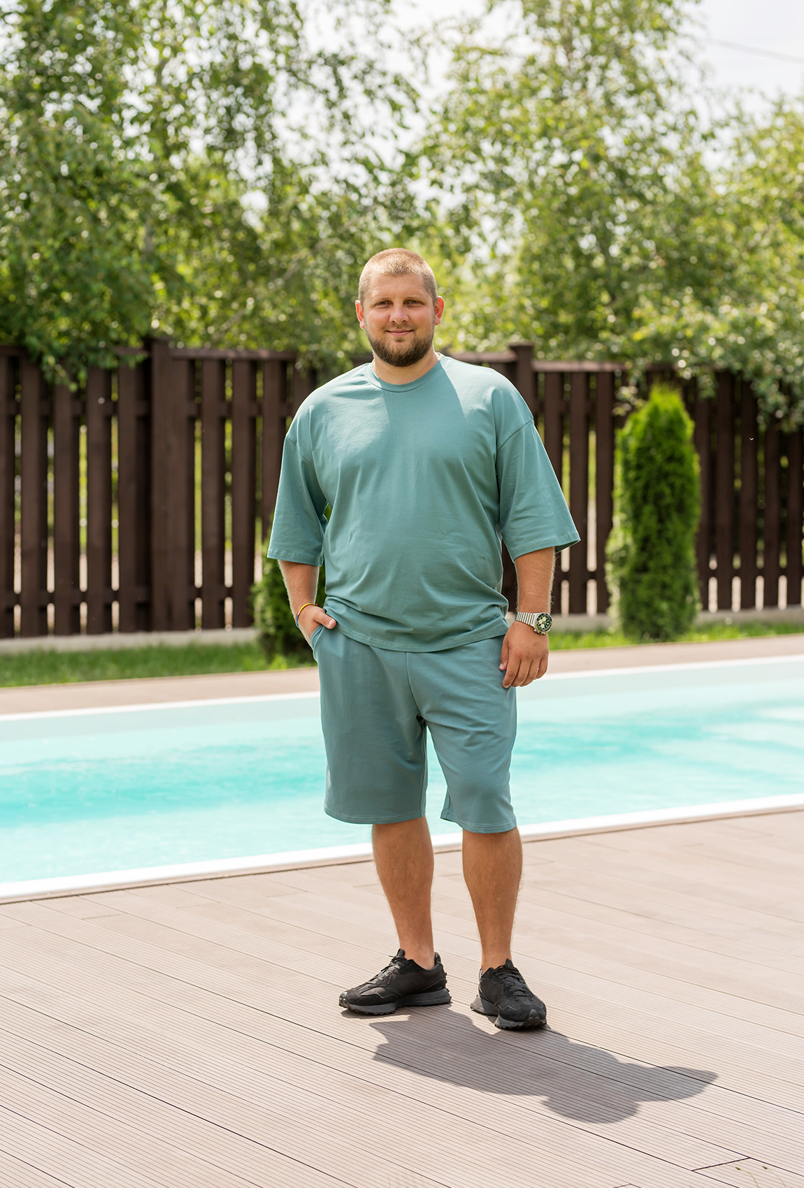 Оливковий костюм шорти + футболка чоловічий —  188107. Maritel