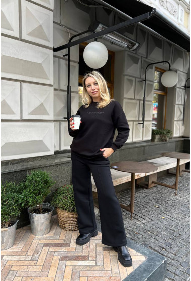 Чорний костюм футер з принтом на спині ( штани палаццо). Maritel. Зображення 12