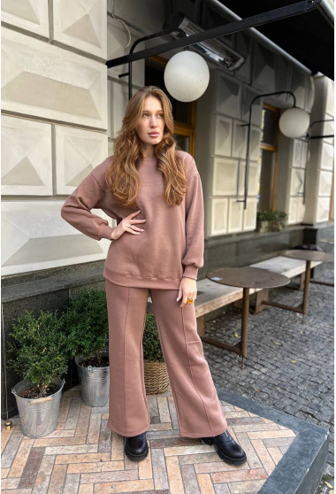 Бежевий костюм футер з принтом на спині ( штани палаццо). Maritel. Зображення 2