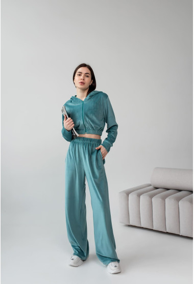 Ментоловый велюровый костюм на молнии. Maritel. Изображенние 3