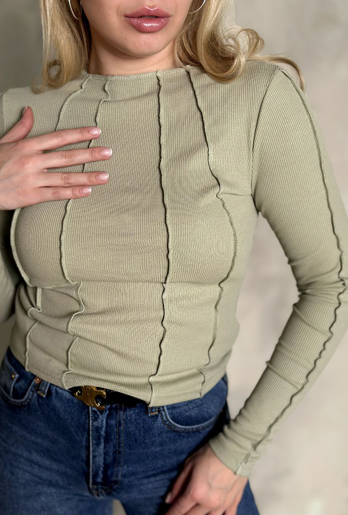 Оливковий лонгслів з відстрочкою —  360663. Maritel. Зображення 1