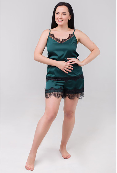 Смарагдова класична піжама з шортами. Maritel. Зображення 4