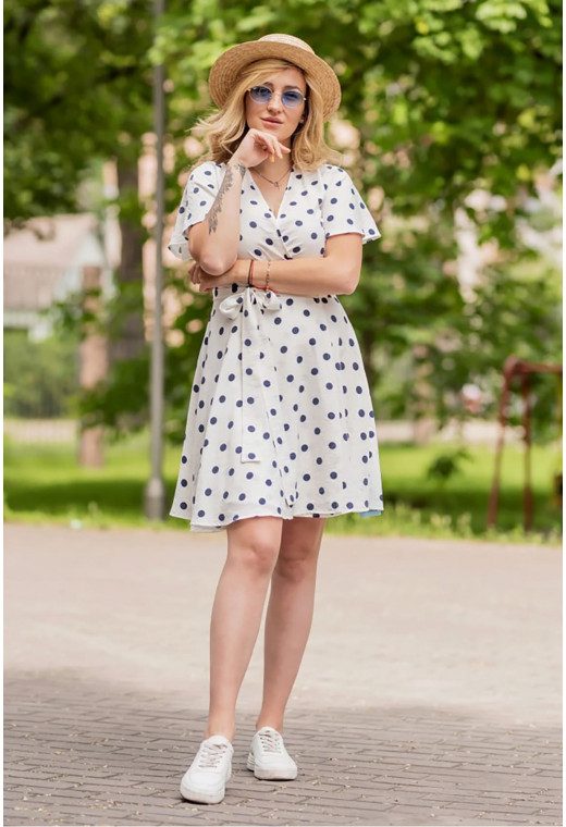 Белое платье на запах в синий горошек — 973224. Maritel. Изображенние 2 Белое платье на запах в синий горошек — 973224. Maritel. Изображенние 2