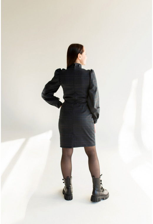 Синее платье с оборкой в клетку — 420193. Maritel. Изображенние 1 Синее платье с оборкой в клетку — 420193. Maritel. Изображенние 1