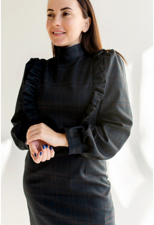 Синее платье с оборкой в клетку — 420193. Maritel. Изображенние 2 Синее платье с оборкой в клетку — 420193. Maritel. Изображенние 2