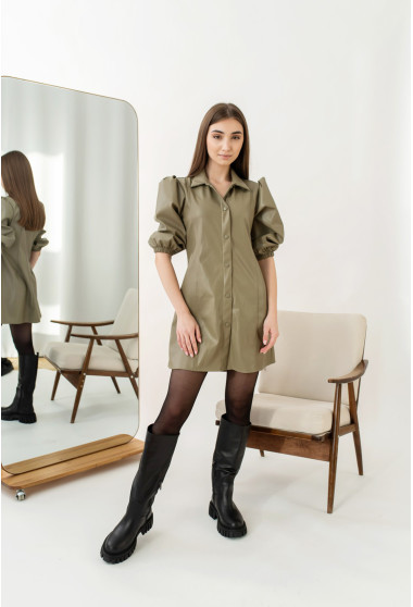 Оливкова шкіряна сукня . Maritel. Зображення 11